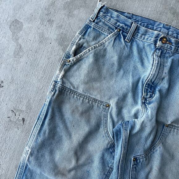 Vintage Y2K Carhartt denim blue jeans double knee work wear carpenter pants - Picture 8 of 11